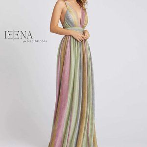 Ieena for Mac Duggal | Pleated Multicolor Dress | Size 12